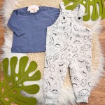  Inverno 2025 - Conj.Blusa Manga Longa e Jardineira Dino Roar - Azul Jeans