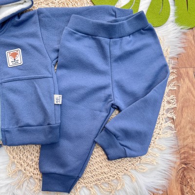 Inverno 2025 - Conj. Jaqueta Capuz Raposa e Calça em Moletom - Azul Jeans