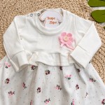  Inverno 2025 - Vestido Canelado Manga Longa Florzinhas - Off White