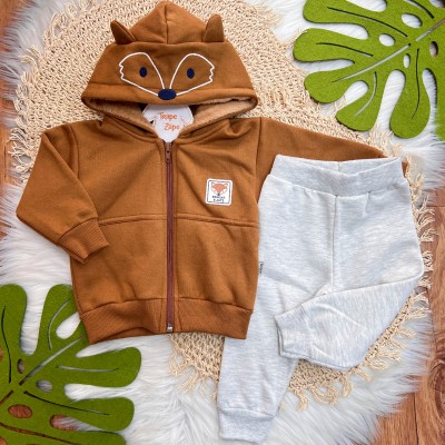  Inverno 2025 - Conj. Jaqueta Capuz Raposa e Calça em Moletom - Caramelo