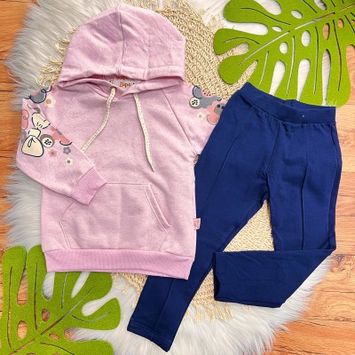  Inverno 2025 - Conj. Blusão em Linho com Flores e Legging - Rosa