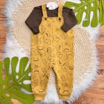  Inverno 2025 - Conj.Blusa Manga Longa e Jardineira Dino Roar - Marrom