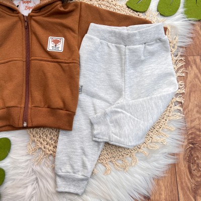  Inverno 2025 - Conj. Jaqueta Capuz Raposa e Calça em Moletom - Caramelo
