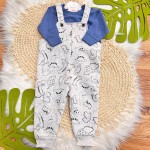  Inverno 2025 - Conj.Blusa Manga Longa e Jardineira Dino Roar - Azul Jeans
