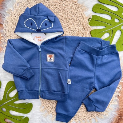  Inverno 2025 - Conj. Jaqueta Capuz Raposa e Calça em Moletom - Azul Jeans