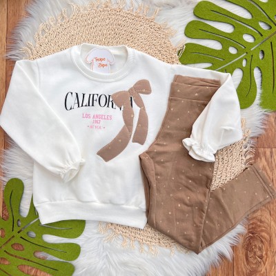  Inverno 2025 - Conj. Blusão em Moletom Califórnia e Legging - Off White e Marrom