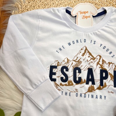  Inverno 2025 - Conj. Blusa Manga Longa Escape e Calça em Moletom - Branco e Preto