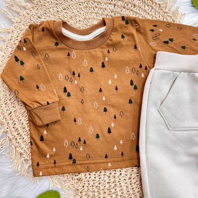 Inverno 2025 - Conjunto blusa caramelo de malha pinheiros com calça moletom saruel