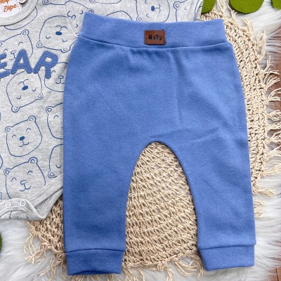 Conj. Body Manga Longa Bear e Calça - Mescla e Azul Bic