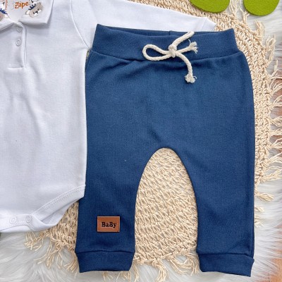 Conj. Body Manga Longa Príncipe Ursinho e Calça - Azul Marinho e Branco