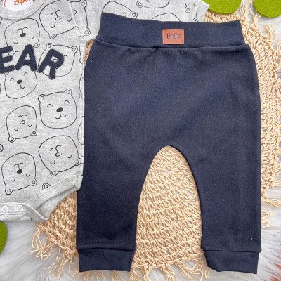 Conj. Body Manga Longa Bear e Calça - Mescla e Preto