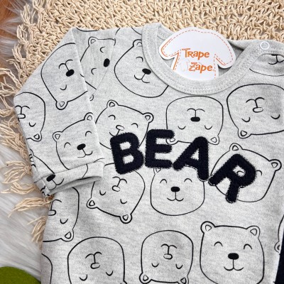 Conj. Body Manga Longa Bear e Calça - Mescla e Preto