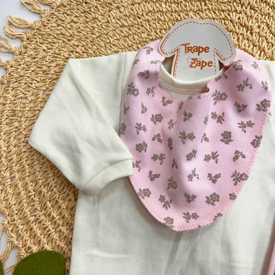 Conj. Body Manga Longa, Babador Bandana e Calça Florido - Rosa e Off White