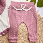 Conj. Body Manga Longa, Babador Bandana e Calça Poá - Uva e Off White