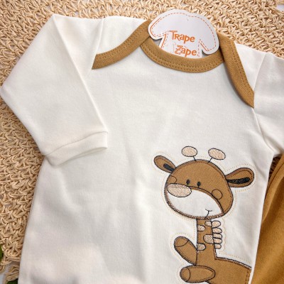 Conj. Body Manga Longa e Calça Girafinha - Caramelo