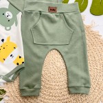 Conj. Body Manga Longa Animais Fofos e Calça - Verde