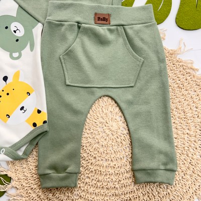 Conj. Body Manga Longa Animais Fofos e Calça - Verde