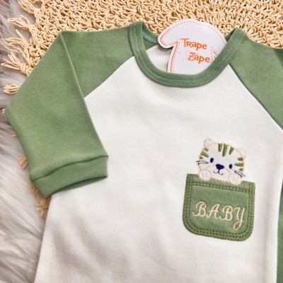 Conj. Body Manga Longa Baby Tigrinho e Calça - Verde