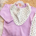Conj. Blusa Manga Longa, Babador Bandana e Calça Rosinhas - Lilás