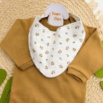 Conj. Blusa Manga Longa, Babador Bandana e Calça Florzinhas - Ferrugem