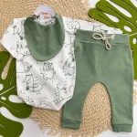 Conj. Body Manga Longa Animais da Floresta e Calça -  Verde