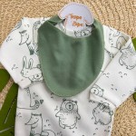 Conj. Body Manga Longa Animais da Floresta e Calça -  Verde