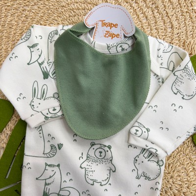 Conj. Body Manga Longa Animais da Floresta e Calça -  Verde