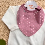 Conj. Body Manga Longa, Babador Bandana e Calça Poá - Uva e Off White