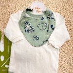 Conj. Body Manga Longa, Babador Bandana e Calça Cool Car - Verde e Off White