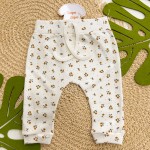 Conj. Blusa Manga Longa, Babador Bandana e Calça Florzinhas - Ferrugem
