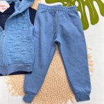 Inverno 2025 - Conj. Colete Ursinhos, Blusa com Botões e Calça em Moletom - Azul Jeans e Marinho 