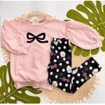 Inverno 2025 - Conj. Casaco Manga Princesa Laço e Legging Cachorrinhos - Rose e Preto