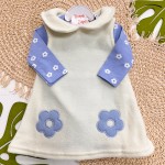 Inverno 2025 - Conj. Body Florzinhas e Salopete em Fleece - Azul Claro e Off White