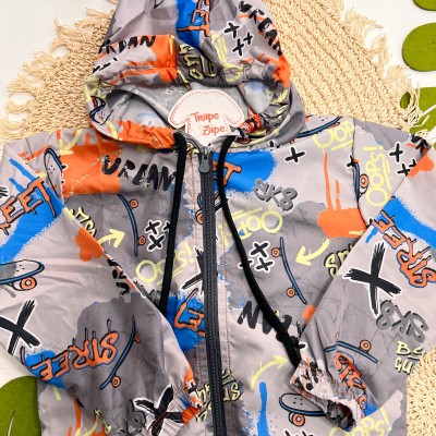 Inverno 2025 - Conj. Jaqueta Corta Vento SK8 e Calça em Moletom - Laranja