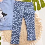  Inverno 2025 - Conj. Casaco Pinguim Fofa e Legging Floral - Azul Claro