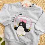 Inverno 2025 - Conj. Casaco Pinguim de Lacinho "1,2,3 e Jááá" e Legging - Mescla e Rosa
