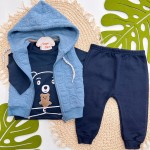Inverno 2025 - Conj. Colete Ursinhos, Blusa Manga Longa e Calça em Moletom - Azul Jeans e Marinho