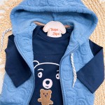 Inverno 2025 - Conj. Colete Ursinhos, Blusa Manga Longa e Calça em Moletom - Azul Jeans e Marinho