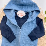 Inverno 2025 - Conj. Colete Ursinhos, Blusa com Botões e Calça em Moletom - Azul Jeans e Marinho 