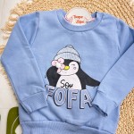  Inverno 2025 - Conj. Casaco Pinguim Fofa e Legging Floral - Azul Claro