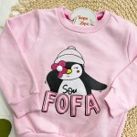 Inverno 2025 - Conj. Casaco Pinguim Fofa e Legging Floral - Rosa