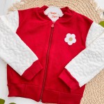Inverno 2025 - Conj. Jaqueta Bomber "Smile Today" e Short Saia em Moletom - Vermelho e Areia