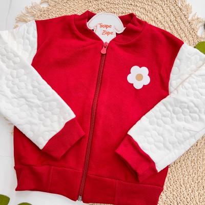 Inverno 2025 - Conj. Jaqueta Bomber "Smile Today" e Short Saia em Moletom - Vermelho e Areia