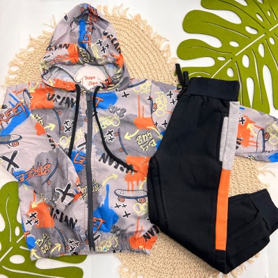 Inverno 2025 - Conj. Jaqueta Corta Vento SK8 e Calça em Moletom - Laranja