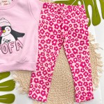 Inverno 2025 - Conj. Casaco Pinguim Fofa e Legging Floral - Rosa