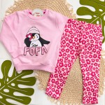 Inverno 2025 - Conj. Casaco Pinguim Fofa e Legging Floral - Rosa