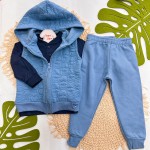 Inverno 2025 - Conj. Colete Ursinhos, Blusa com Botões e Calça em Moletom - Azul Jeans e Marinho 