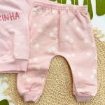 Inverno 2025 - Conj. Casaco Pequena Florzinha e Calça de Moletom - Rose