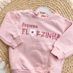 Inverno 2025 - Conj. Casaco Pequena Florzinha e Calça de Moletom - Rose