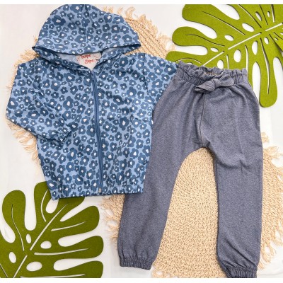 Inverno 2025 - Conj. Jaqueta Corta Vento Floral e Calça Saruel - Azul e Mescla